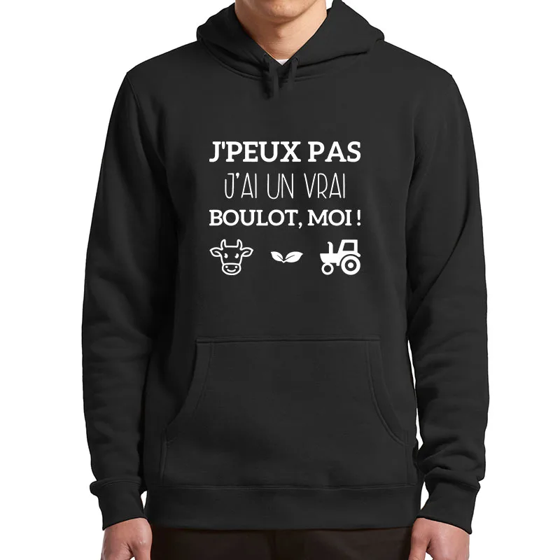 

I Can't Real Job Hoodies Funny French Text Farmer Cow Agricultural Lovers Hooded Sweatshirt Casual Soft Hhoody Pullovers