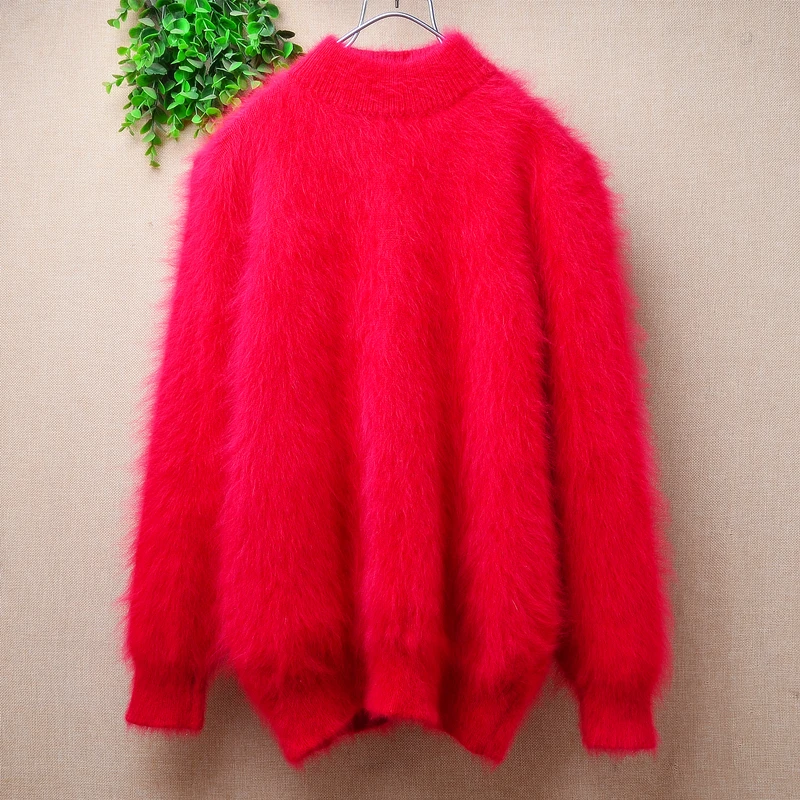 Women Mujer Autumn Winter Clothing Hairy Mink Cashmere Knitted Long Sleeves Turtleneck Loose Pullover Angora Fur Sweater Jumper