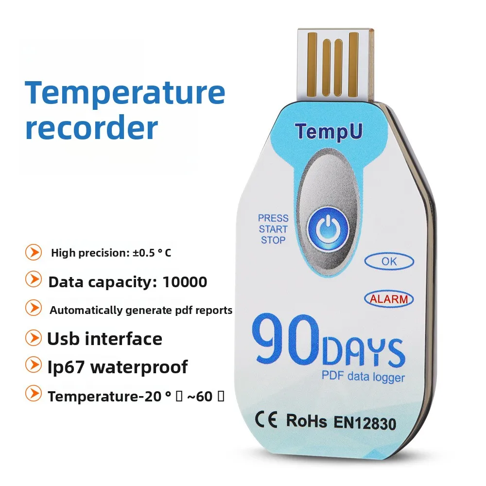 

TempU09 Disposable Temperature Recorder, Cold Chain Transport Refrigerated Truck 90 Day Temperature Recorder