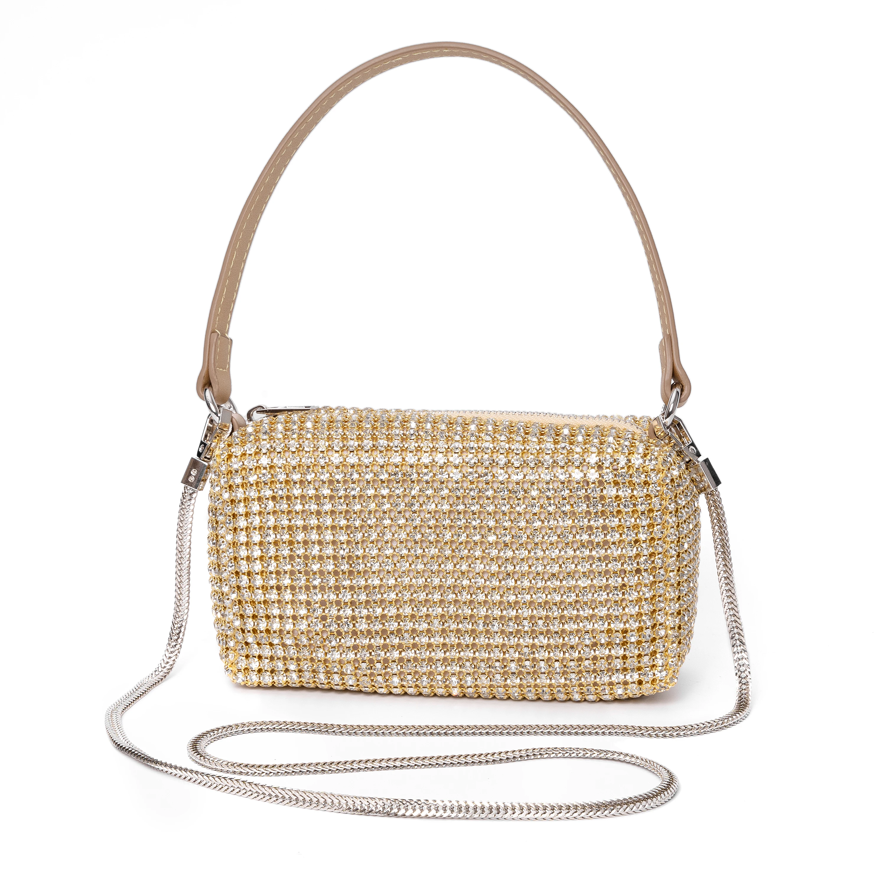 Bolso de mano suave con diamantes de imitación para mujer, bandolera con diamantes brillantes, 2022