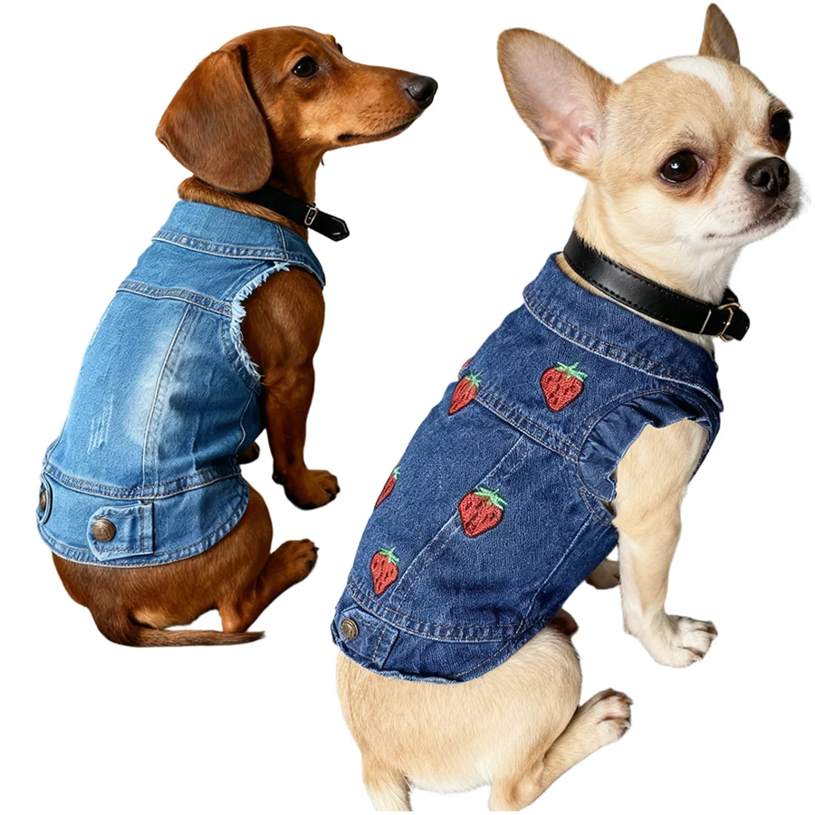 

Retro Designer Dog Clothes for Small Dogs Handsome Puppy Denim Jacket Durable French Bulldog Jeans Vest Four Seasons Universal