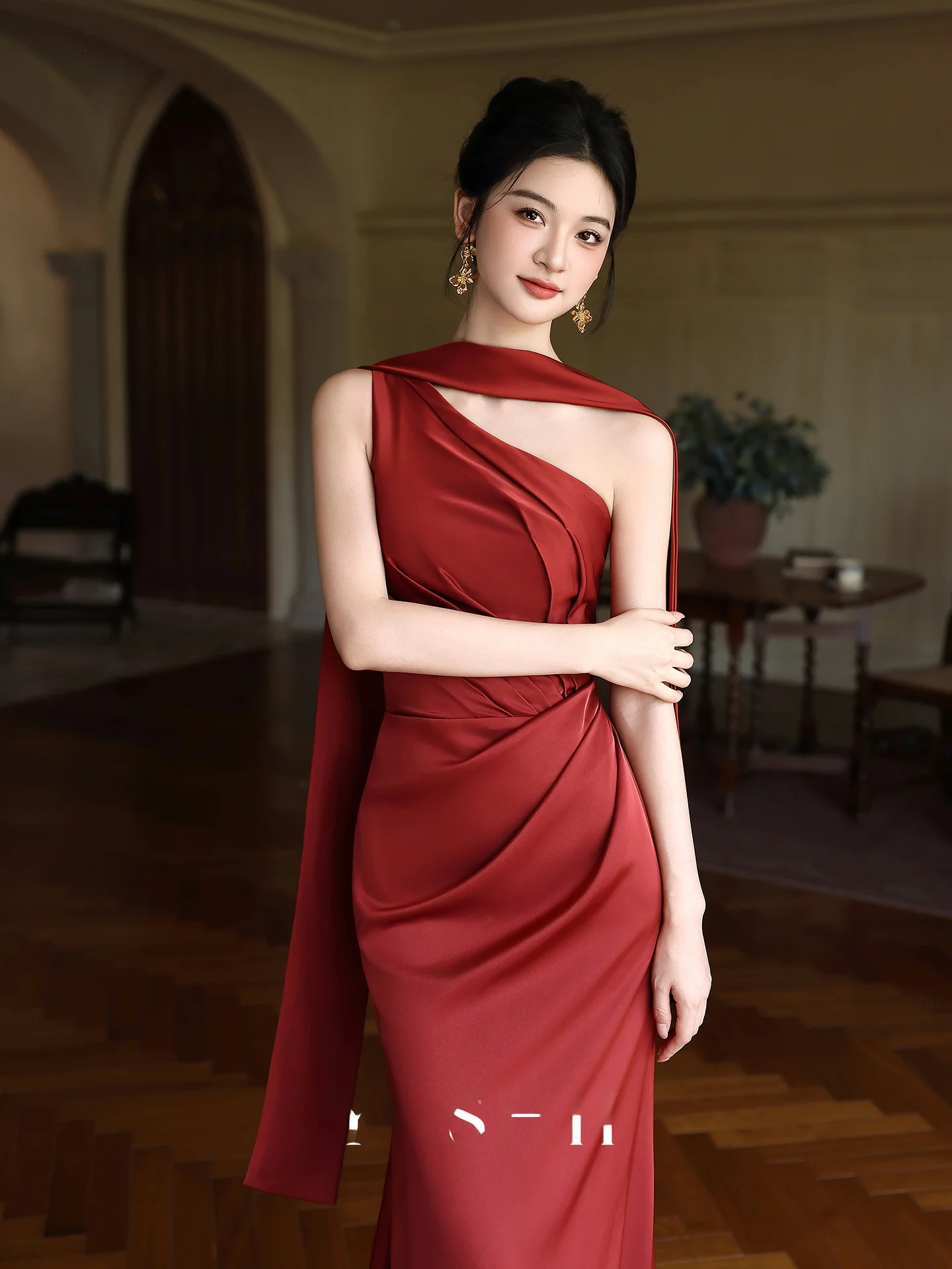 

YUII Chinese Sle Wedding Dr for Engagement And Toast New Bride Host High Waist Long Gown Faionable Single oulder