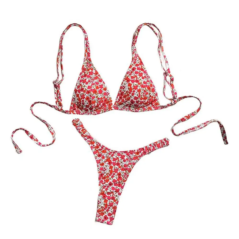 

Summer Swimwear L Floral Bikini 18 Spandex Fabric 82 Polyester Material Beach Ready Fragmented Flowers Pattern
