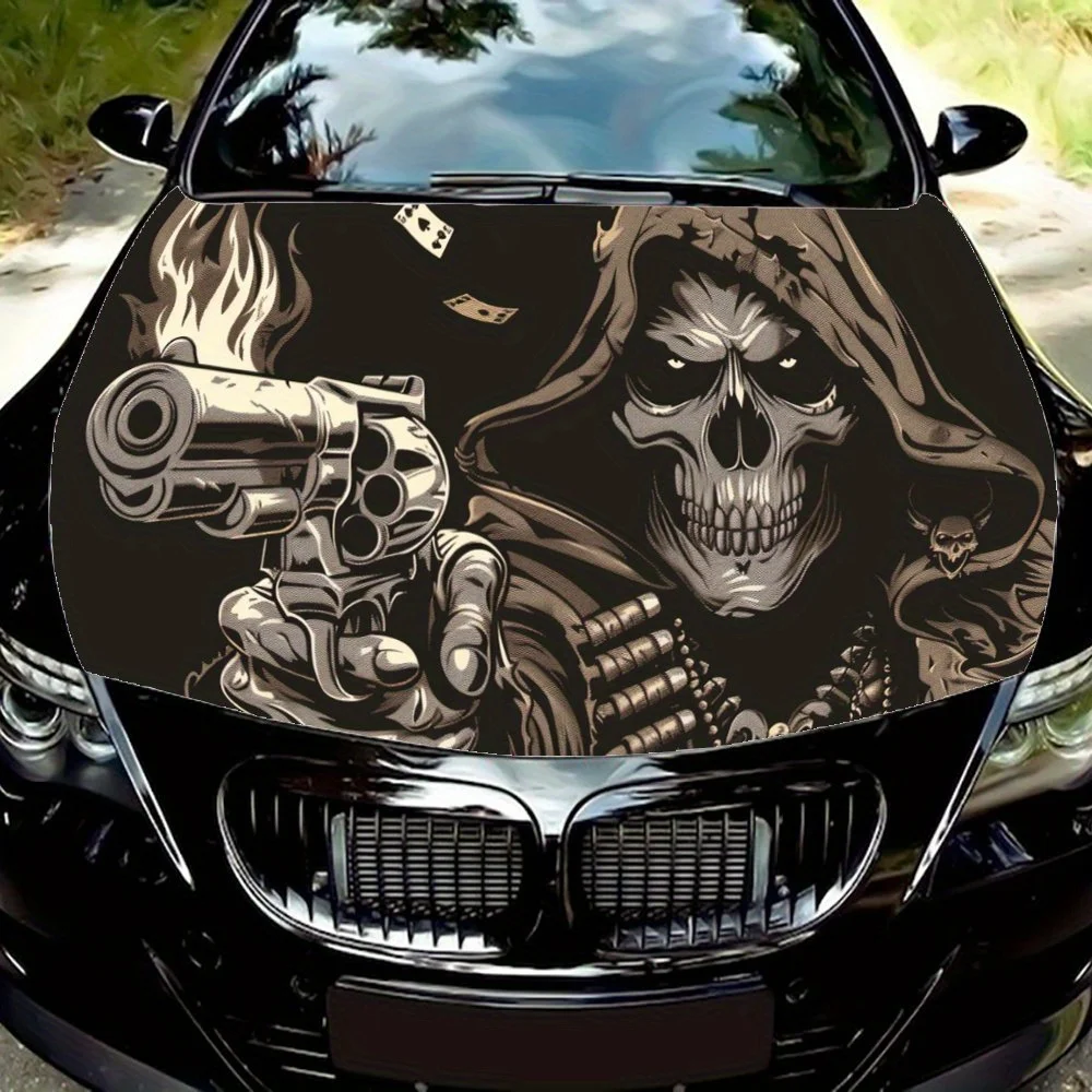 

Gun Skull, Mysterious Assassin Dark Path and Skull Shadows Car Hood Decal Sticker, Durable Car Vinyl Wraps Suitable for Most Veh