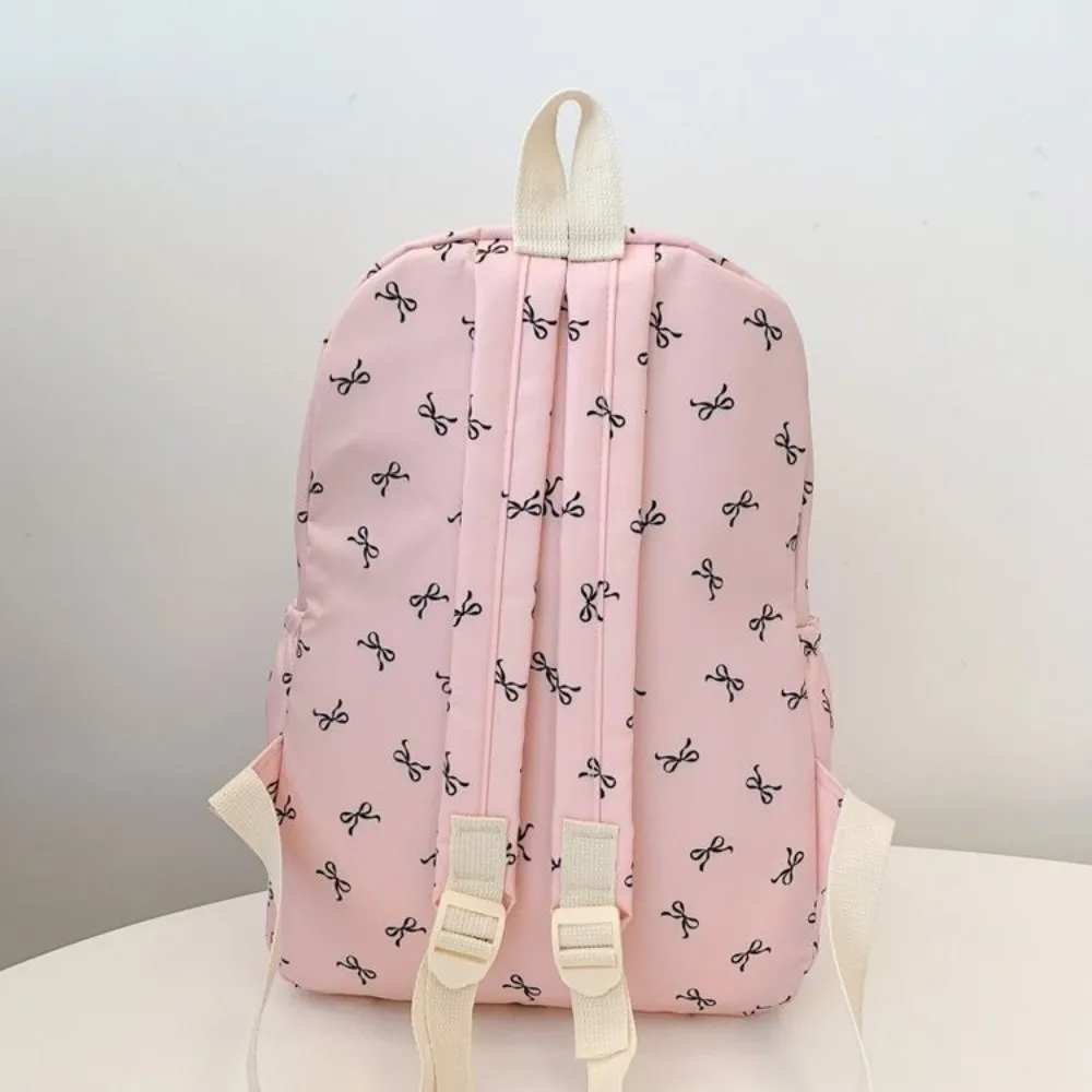 Canvas Bow Backpack Lightweight Large Capacity Students School Bag Japanese Style Adjustable Straps Teenagers Shoulder Bag