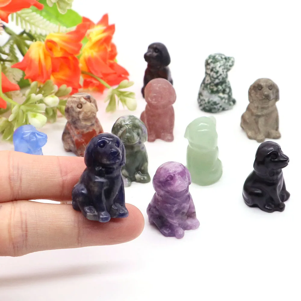 

30mm Cute Dog Statue Natural Stone Crystal Hand Carved Healing Animal Figurine Reiki Gemstone Craft Home Decoration Holiday Gift