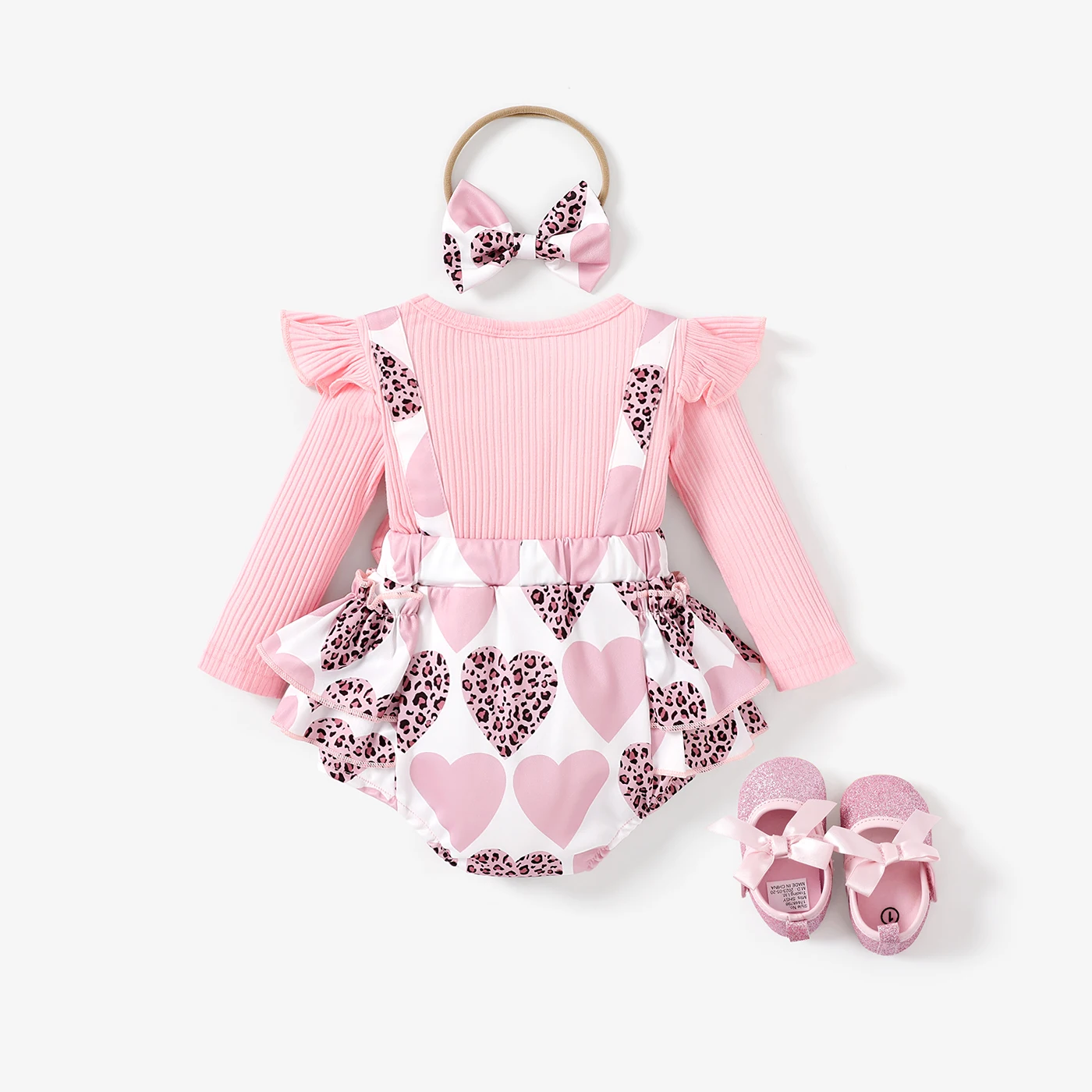 PatPat 2pcs Baby Girl Sweet Heart-shaped 95% Cotton Long Sleeve Romper Set