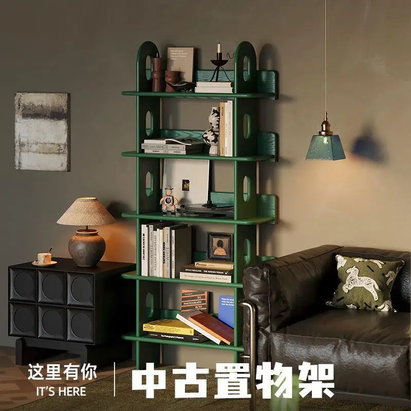 Solid wood storage rack, new multi-layer floor-standing storage rack, premium display rack, TV side bookshelf, dopamine rack