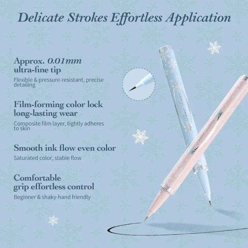 Flower Knows Snow Ballet Liquid Eyeliner 0.01mm Ultra-Fine Tip,Smudge-Proof & Long-Lasting Dual-Ended Brow Gel & Pencil Eyeliner