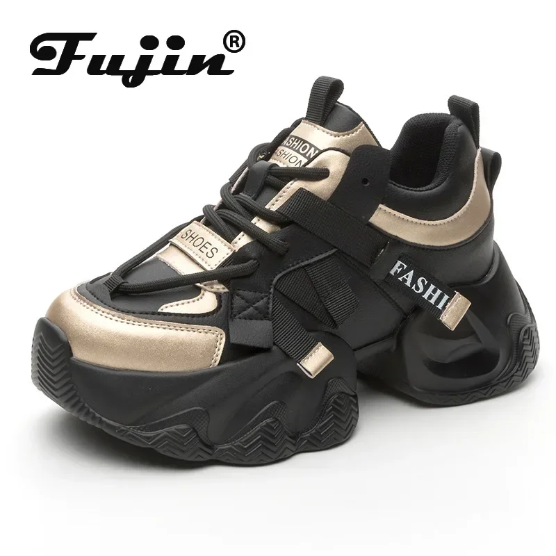 

Fujin 7 см, лакированная коровья кожа, натуральная кожа, синтетическая платформа, вулканизированные каблуки, женские массивные кроссовки, осенние ботильоны, женская мода