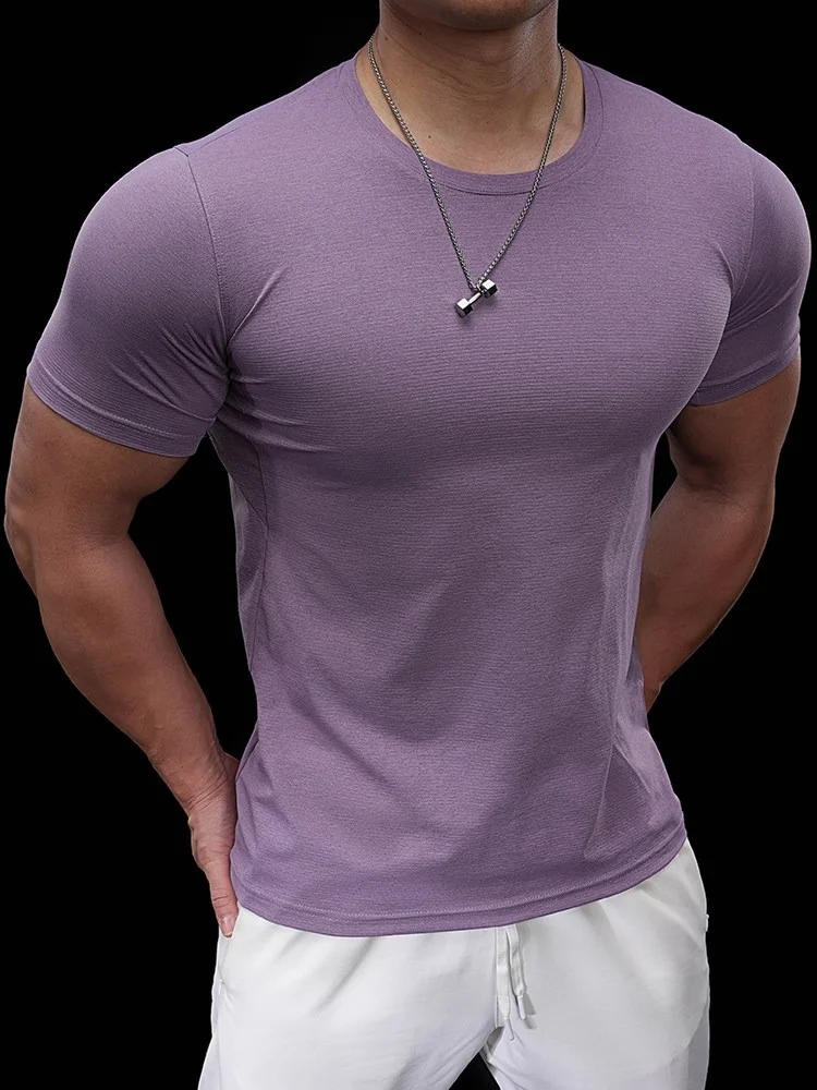 

Мужская фиолетовая спортивная футболка для бега, быстросохнущая, дышащая, для фитнеса и тренажерного зала, с коротким рукавом, компрессионная, для тренировок и занятий спортом