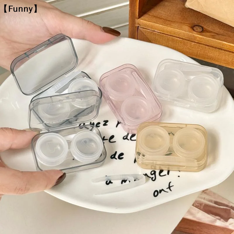 Portable Transparent Contact Lens Case With Leak Proof Lid And Tweezer For Daily Use Travel Short Trips〔Funny〕