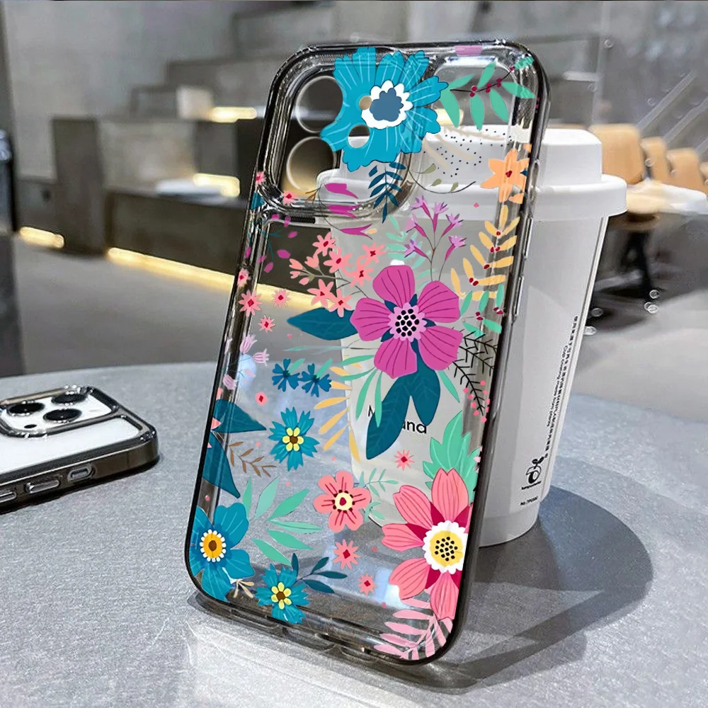 

Чехол для телефона с цветком для iPhone 15 Pro, чехол для iPhone 11 16 13 12 14 Pro Max 16e 7 8 Plus XR XS X SE, мягкий прозрачный чехол Coque
