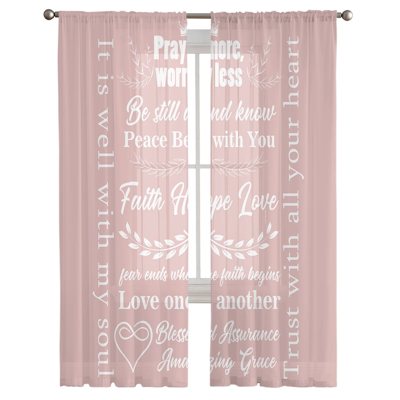 Pink Gift Text Sheer Curtain for Living Room Hall Wall Dress Up Home Window Supplies Pop Print Tulle Curtains