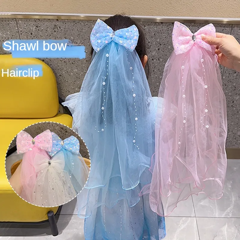 Neue Elsa Prinzessin Bogen Mesh Haars pange Pailletten Bogen Cosplay Elsa Königin Quaste Haar Zubehör Mädchen Leistung Dressing Kinder Geschenke