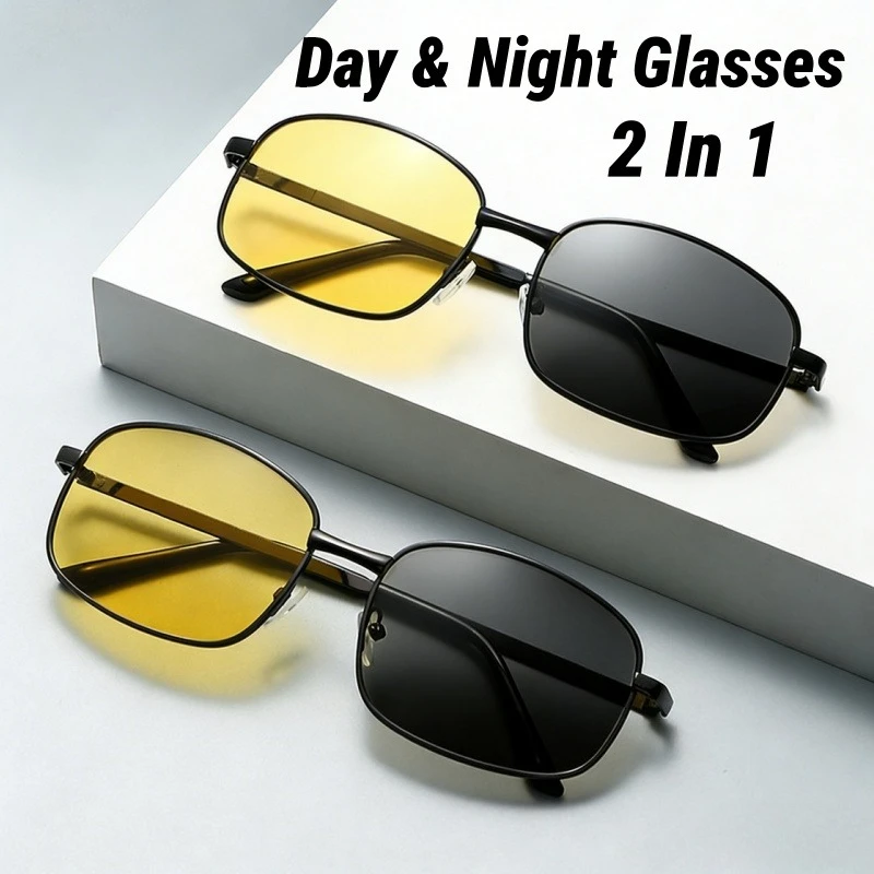 

Metal Square-Frame Night Vision Glasses Photochromic Day-Night Dual-Use UV Protection & Anti-Glare Multifunctional Eyewear