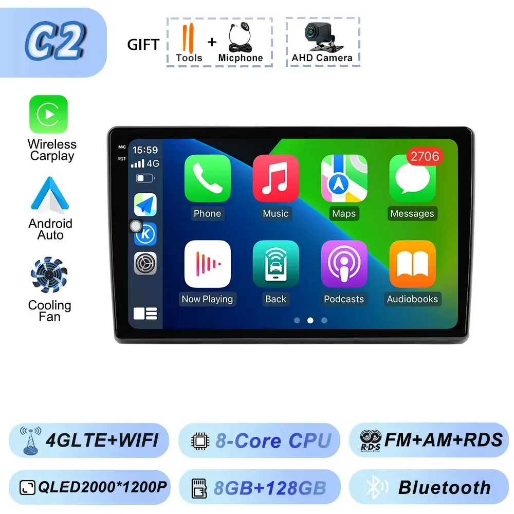 Video Speler Carplay Autoradio voor Fiat Ducato 2007 2008 2009 2010 2011 2012-2015 Android 15 Stereo multimedia BT Auto Android - afbeelding 1
