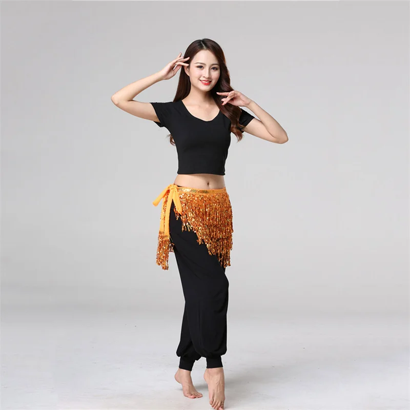 Dance Hip Skirt Sequins Fringe Skirt Tassel Lady Women Belly Dance Hip Scarf Accessories Rave Skirt For Women  Adult Dance Wear