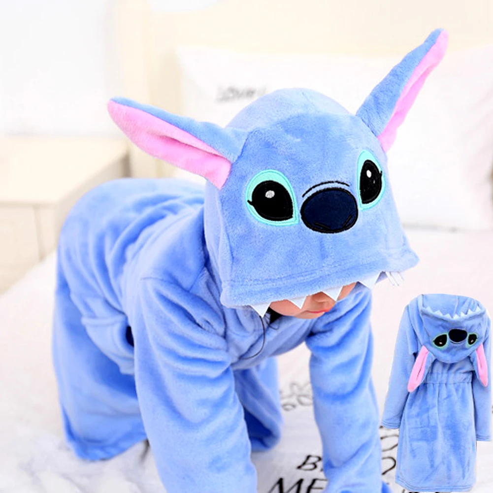 New Children Pijama Infantil Kids Warm PajamaChildren's Stitch Nightgown Boys Baby Girls Animal Flannel Sleepwear Robe