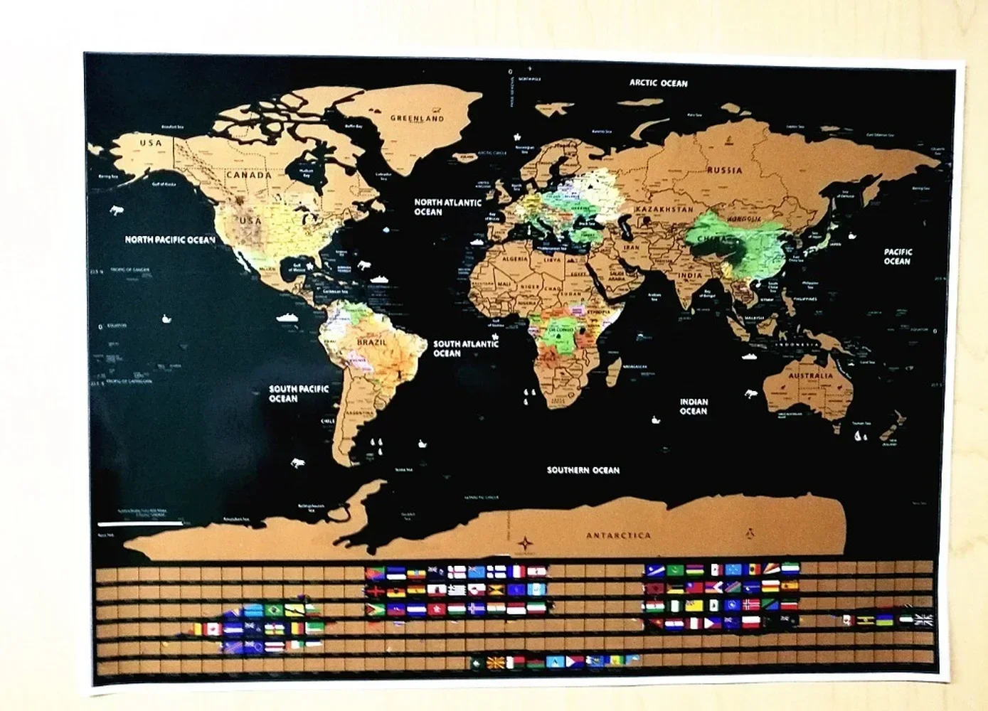 Deluxe Global Scratch Maps Poster, International Travel Scratch Maps with Cartographic Detail Featuring Country & State Borders