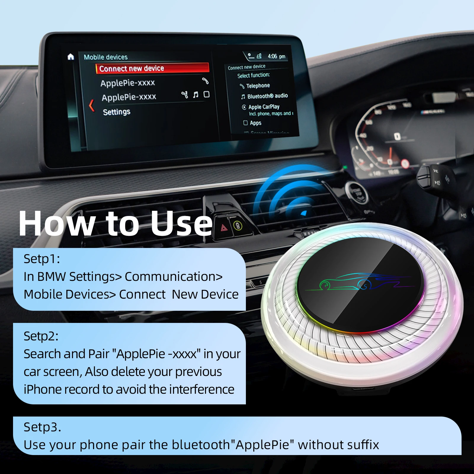 [8G+128G] Carplay Ai Box voor BMW, Android 13 Systeemadapter Magic Portable Head Unit Box, Ondersteunt Spraakassistent/SIM-kaart/Online