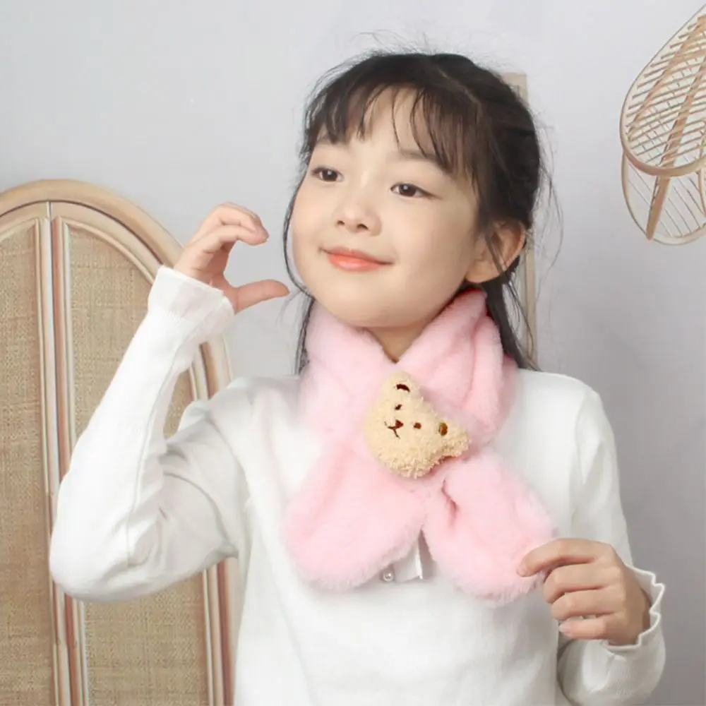 Fashion Warm Kids Winter Scarf Thick Plush Neck Warmer Cute Soft Children Cross Neckerchief Toddler