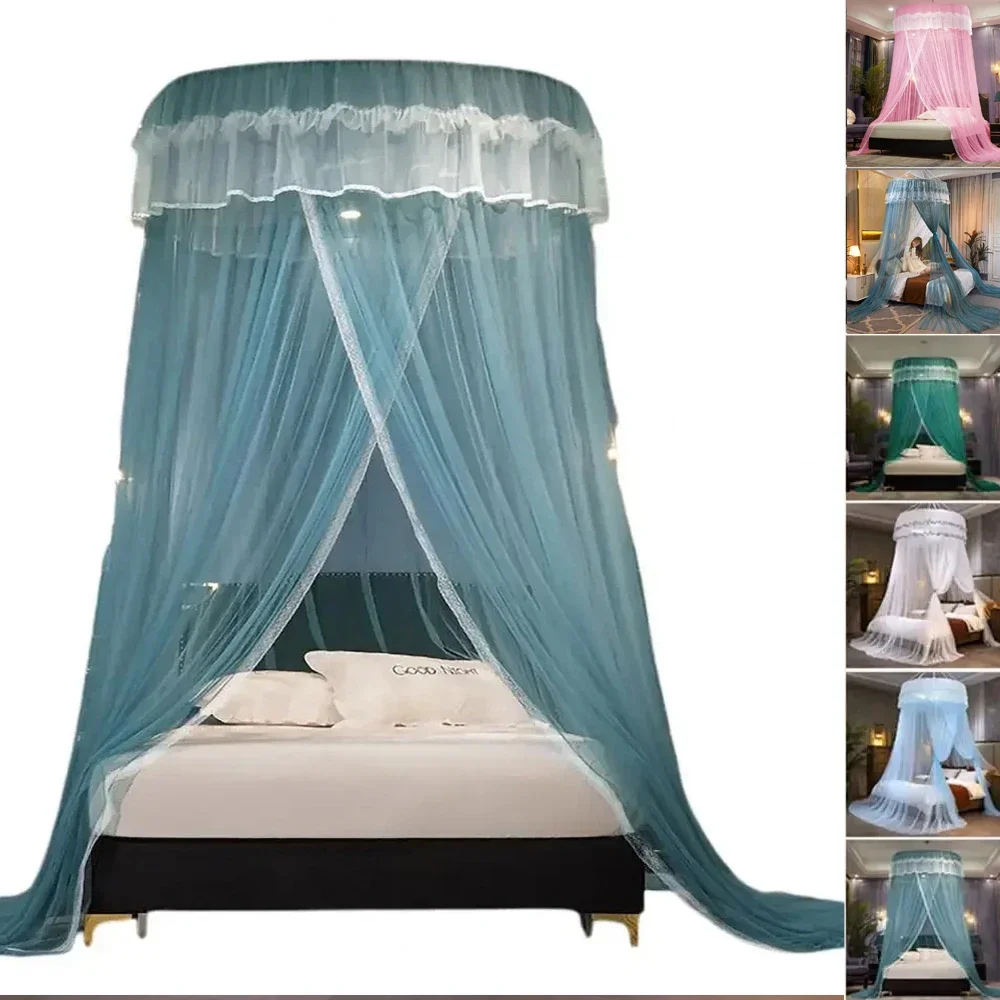 

Elegant Lace Hanging Mosquito Net Top Hook Bed Canopy Encrypted Mesh Round Dome Court Style Crib Canopy Bedroom Decoration