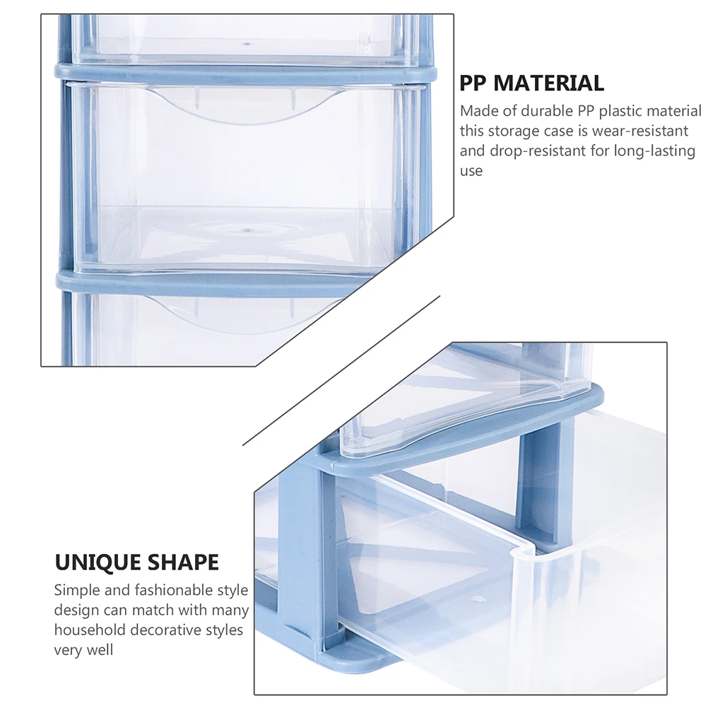 

2pcs Drawers Type ganizer Blue Pink 3 Layers High Transparent Dustproof Storage Box Desk Makeup Stationery