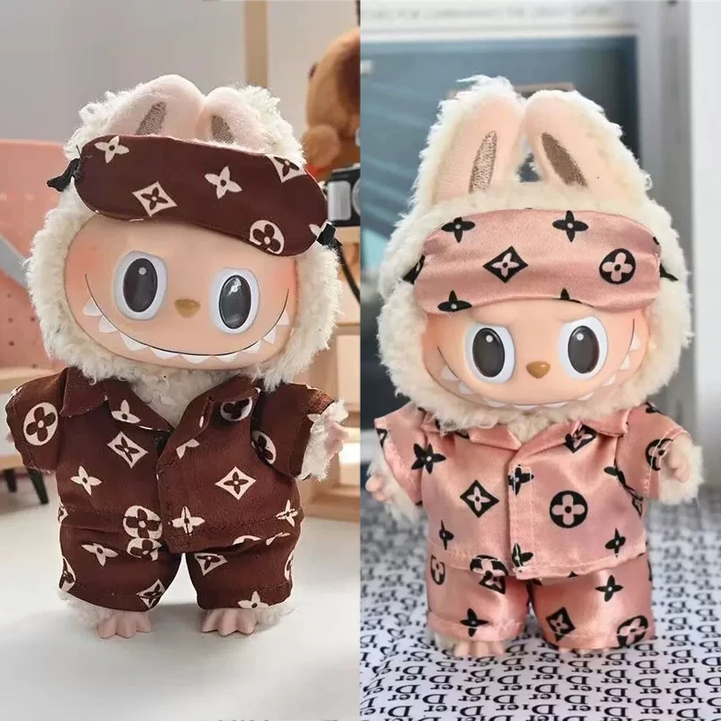 

15-17cm For Labubu Doll Retro Luxury Pajamas With Eye Mask Three-Piece Outfit Clothes Fashion Pants Set Clothing Accessories