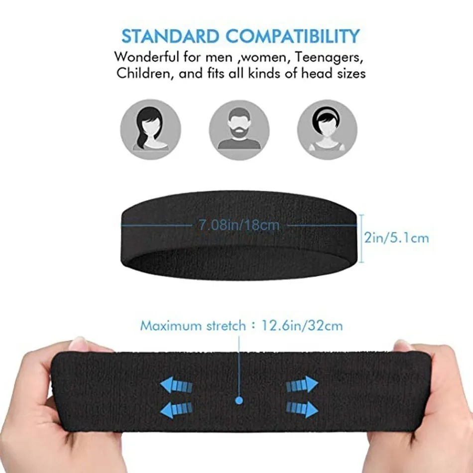 WOSWEIR Cotton Athletic Headband Elastic Sweatbands Women Men Basketball Sports Gym Fitness Sweat Band Volleyball Tennis