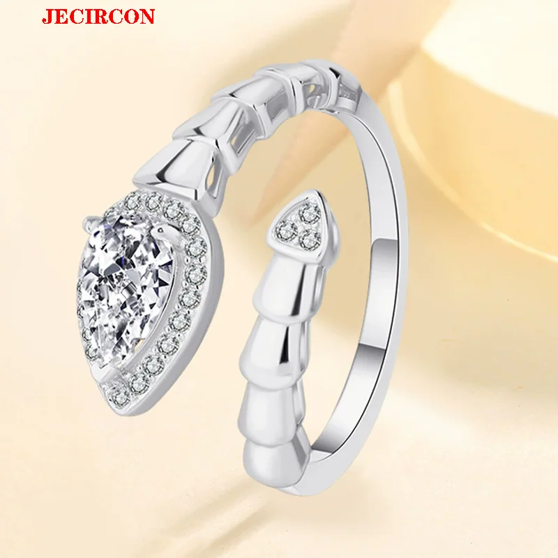 

JECIRCON S925 Sterling Silver Open Ring, 1 Carat Dazzling Moissanite - Snake - Shaped Design, Ideal Engagement or Party Jewelry