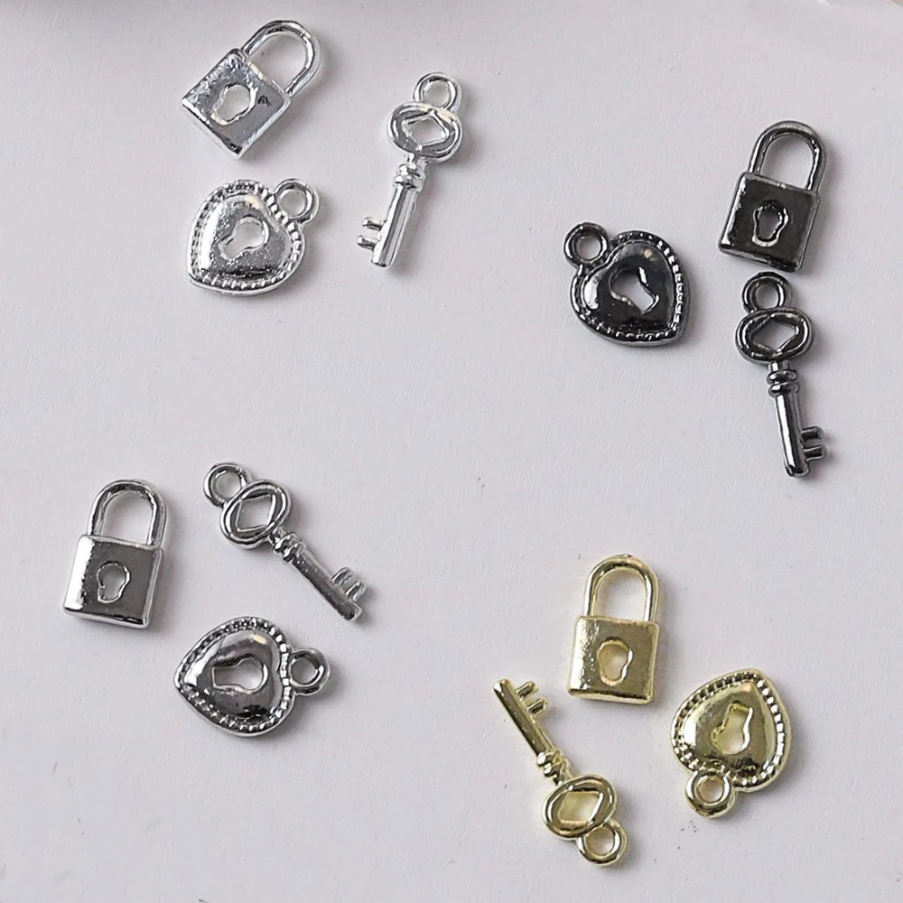 10szt Korea Key Lock Nail Art Charm 3D Alloy Luxury Bow Heart Key Lock Nail Jewelry Parts DIY Crafts for Girls Nail Parts — zdjęcie 4