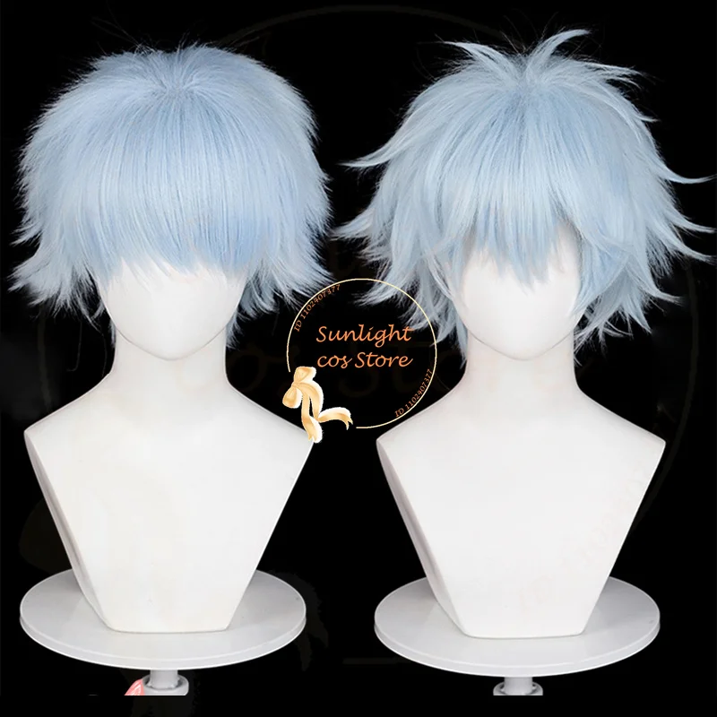 High Quality Anime NANA Okazaki Shinichi Cosplay Wig 30cm Light Blue Fluffy Wig Heat Resistant Synthetic Hair Role Play Wigs