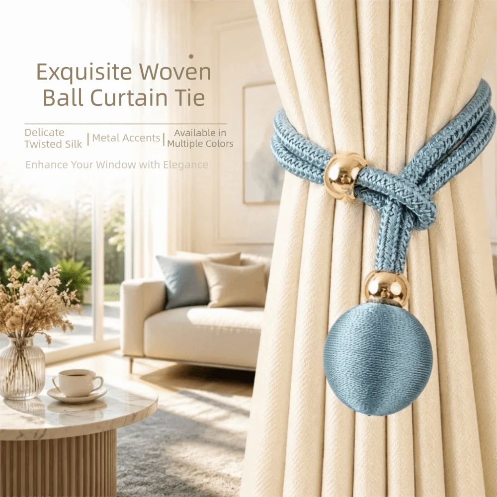 1 Pair Adjustable Curtain Tie Straps with Ball Pendant Decorative Curtain Binding Straps Simple Curtain Buckles Bedroom