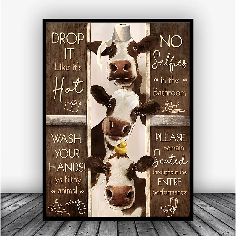 

Funny Cow Bathroom Rules Poster Farm Animals canvas printing Wall Art Wall Decor Farmhouse Bathroom Decor Bathroom Art Print