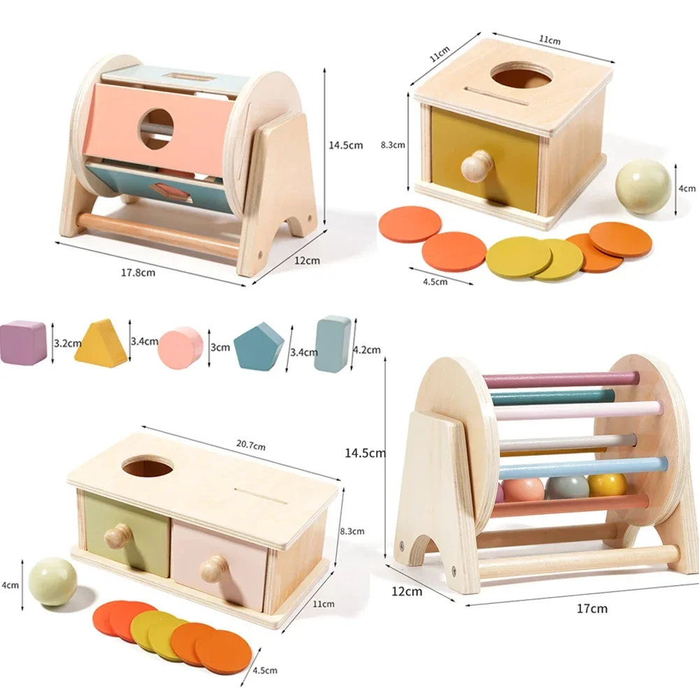 Montessori Infant Holz Spielzeug Ziel Box Roll Trommel Farbe Form Erkenntnis Spiel Pädagogisches Sensorischen Baby Lehrmittel Geschenke