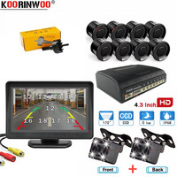 Koorinwoo Dual Core Parking Sensors 8 parktronic  4.3' Car TFT LCD Monitor Reverse Radar Alarm Front Camera + Rear view Camera
