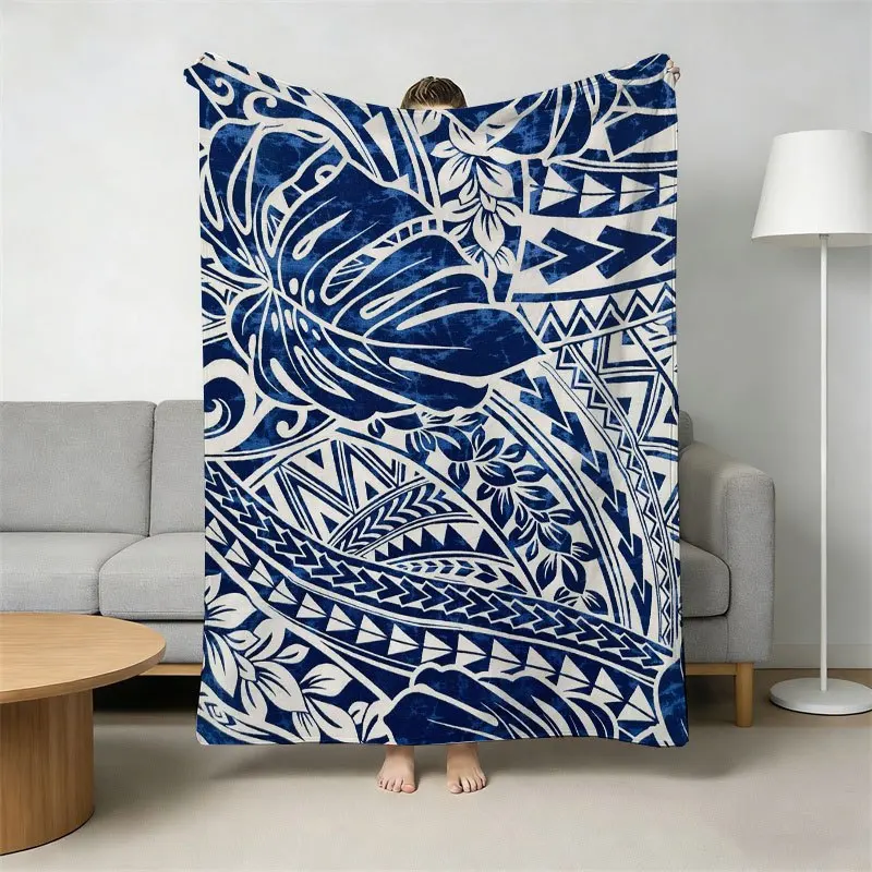 Boho Ocean Tribal Line Floral Art Thermal Throw Blanket, Exotic Island Style for Reading Sofa Winter Home Interior Decoration