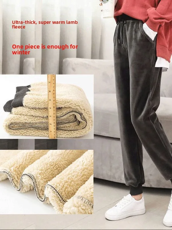 Thickened Fleece Lined Velour Sports Pants Women's Autumn Winter Warm Loose Harlan Casual Pants Sweatpants Long Trousers