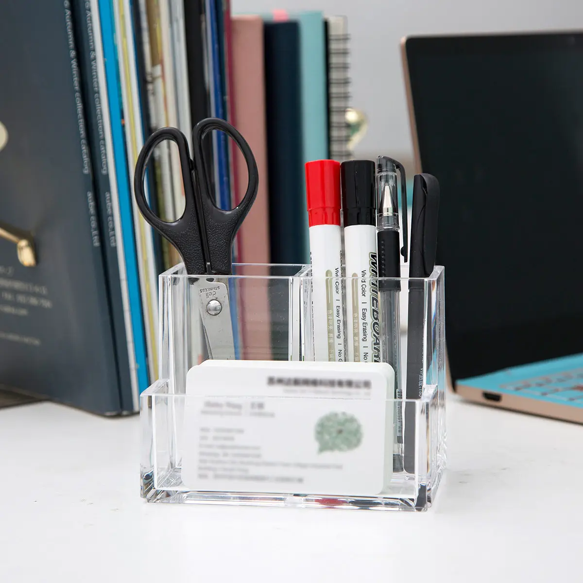 

1Pcs Modern Transparent Acrylic Desktop Organizer Compact Storage Case for Pens Markers Rulers Paper Clips Office School