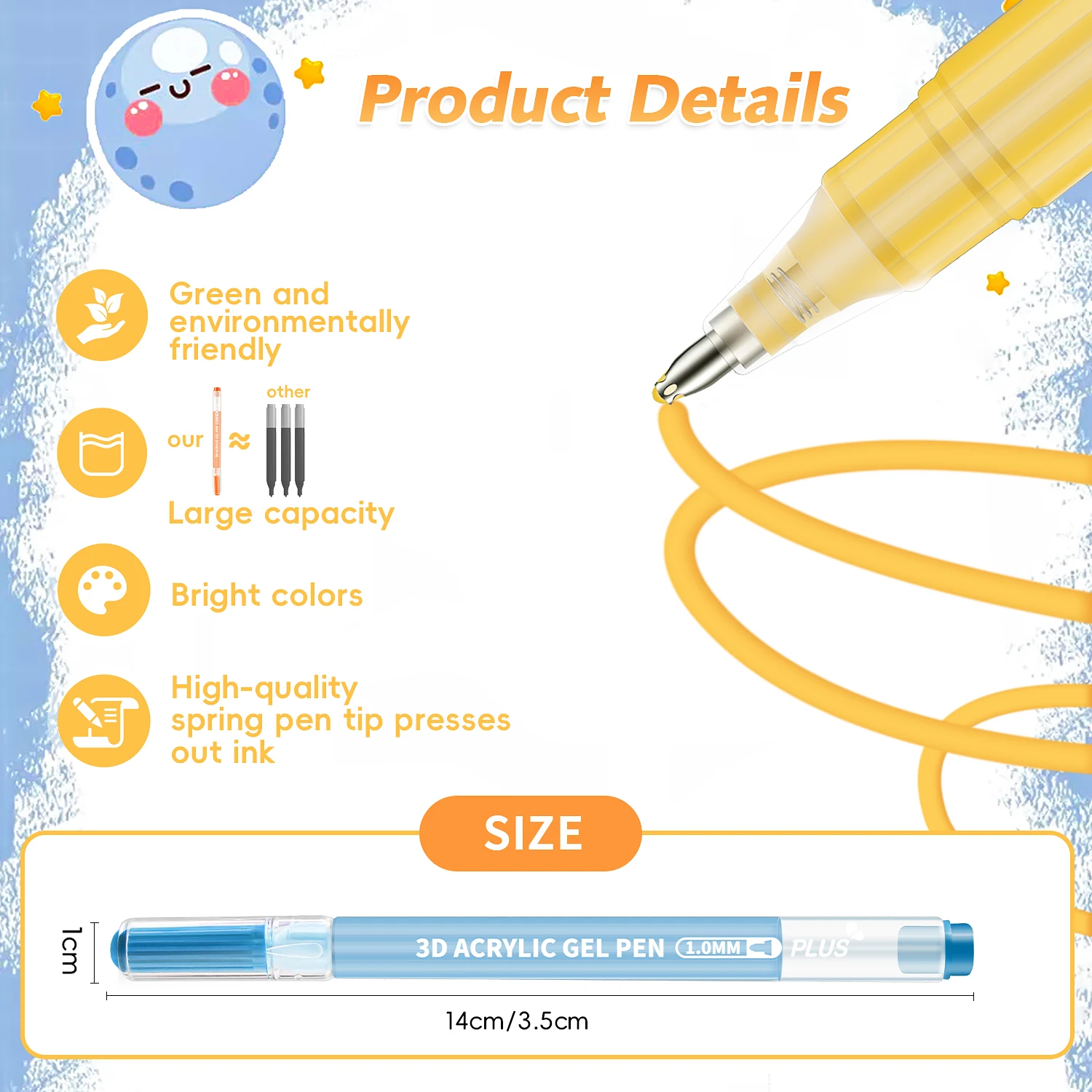 3D Acrylic Gel Pen Set 1.0mm Tip Colorful Paint Pens Waterproof Drawing Marker for Black Paper Scrapbooking DIY Crafts Journal A