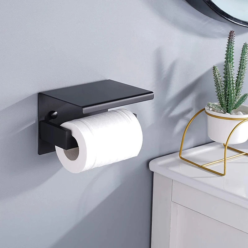 Self-Adhesive Toilet Roll Holder With Shelf Toilet Paper Holder Brushed Toilet Roll Holder For Bathroom