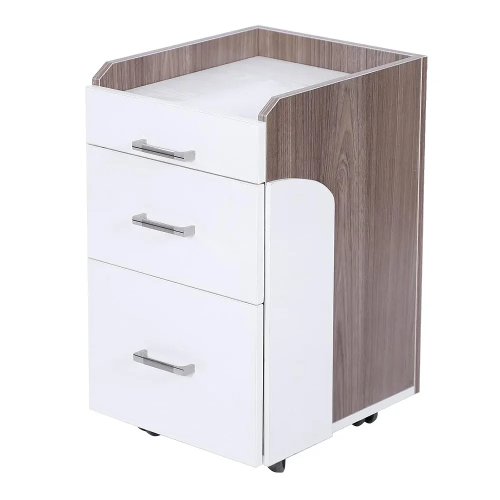 Seneca Pedicure Trolley Pedi Rolling Cart Nail Salon Spa Storage Drawer, White/Ash Wood