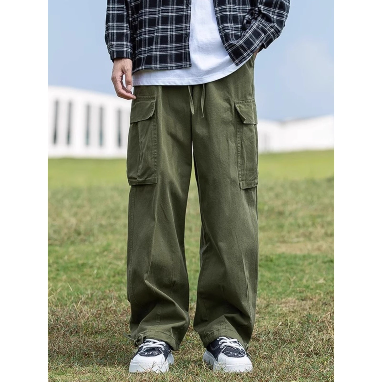 

Warm Casual Straight Leg Workwear Trousers for Men Autumn Winter Large Size 300 Pou American High Street Sle Multi-ke...