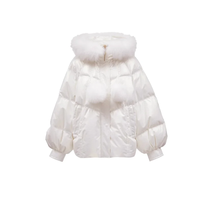 

2025 Women's Clothing Sweet and cute detachable fur collar down jacket in shimmery fabric Autumn Winter New 1102
