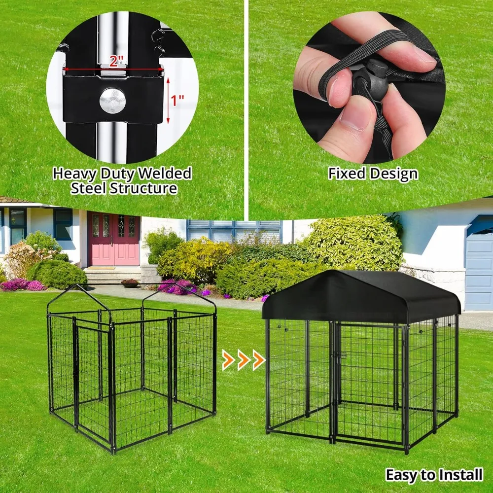 

Dog Kennel Outdoor with Roof, 4'x4.2'x4.5' Welded Wire Dog Enclosures for Outside, Heavy Duty Dog Crate with UV-Resistant