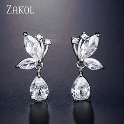 ZAKOL Sweet Korean Butterfly Dangle Earrings with Water Drop Cubic Zirconia For Women Fashion Party Jewelry EP2476