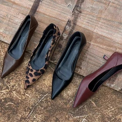 2026 Spring Vintage Women Leopard Pumps Shoes Fashion Pointed Toe Slip On Shoes Concise Office Lady Shoes