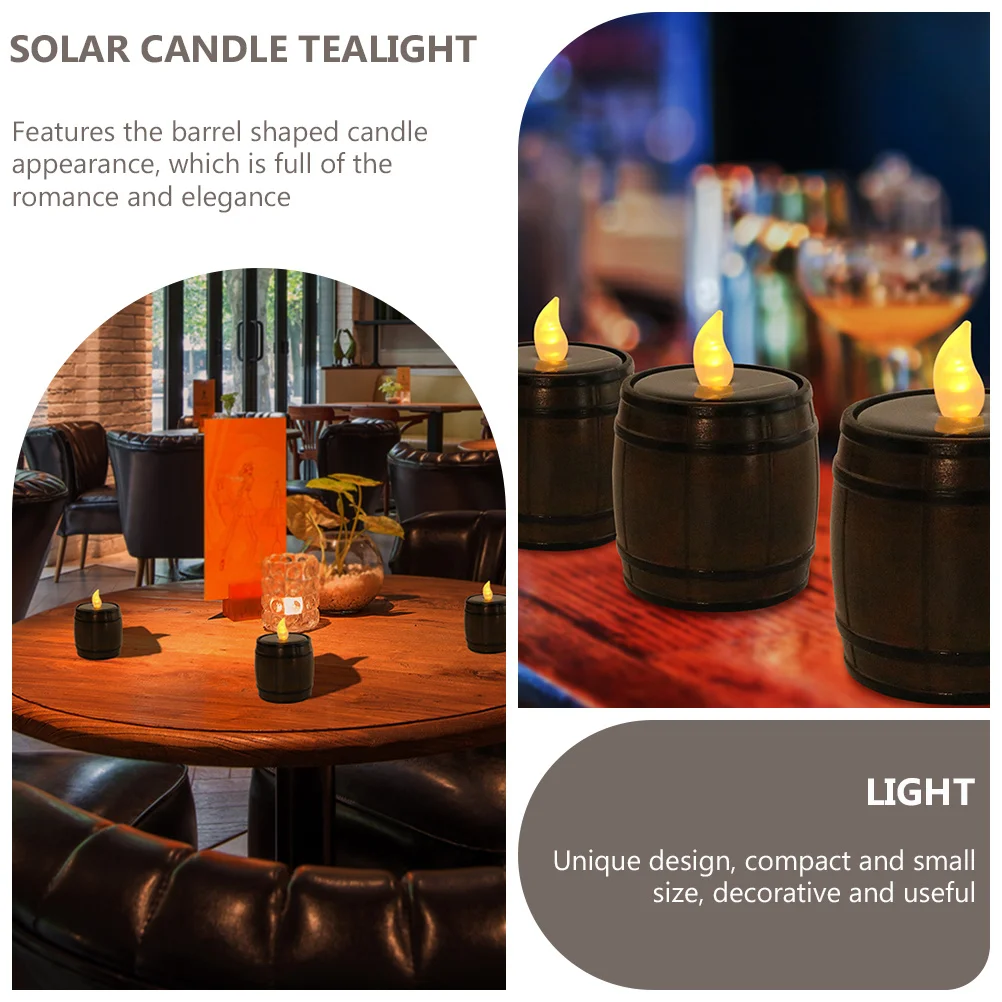 Solar Powered Tealight Waterproof Flameless Romantic Barrel Shaped Decorative Light for Outdoor Garden Birthday Wedding