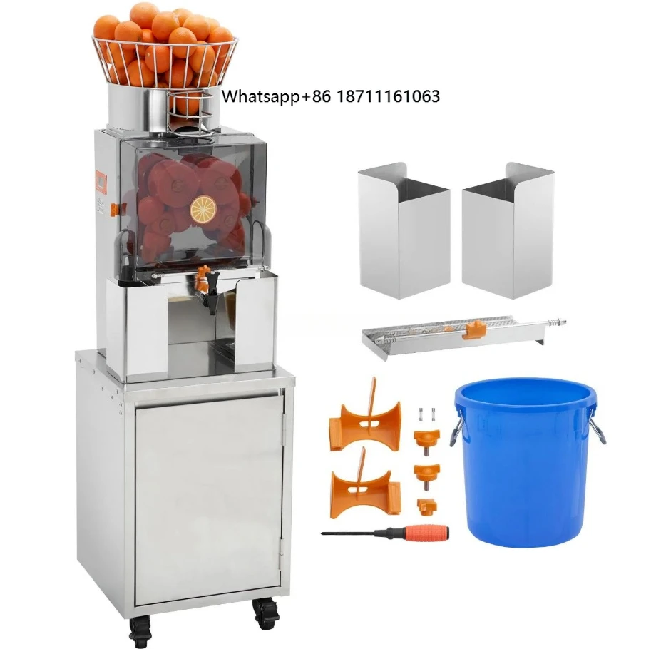 Commercial Orange Juicer, Automatic Feeding Juice Extractor with Pull-Out Filter Box, PC Cover, 3 Peel Collecting Buckets
